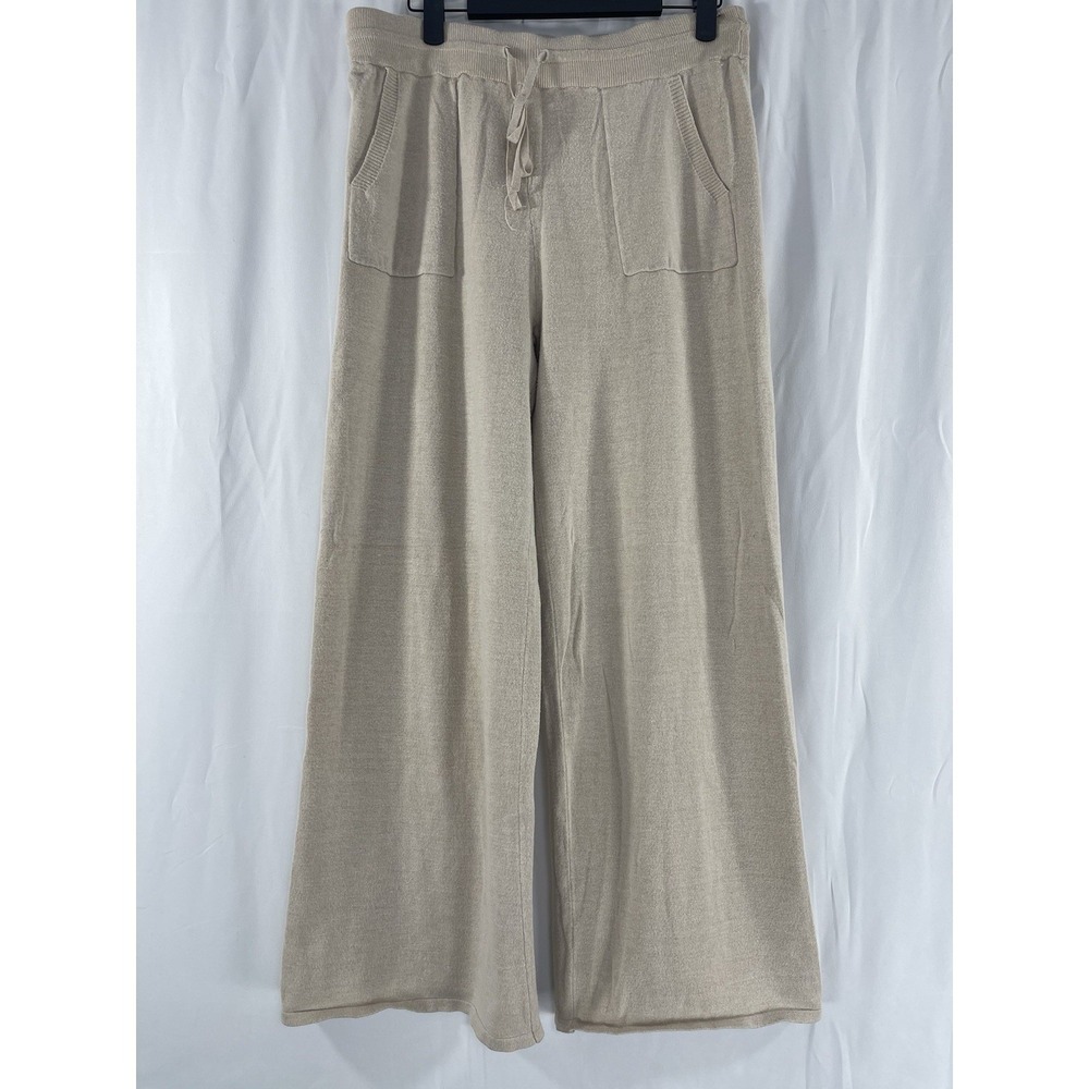 Magaschoni Womens Loose Straight Viscose Pants Drawstring Size L Beige Casual